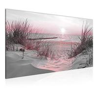 Runa Art Tableau Decoration Murale Coucher du Soleil Plage 1 Partie Moderne Toile Non tissée Salon Salle Mer Nature Gris Rose 041712b