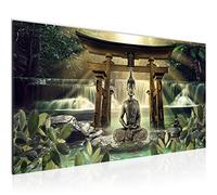 Runa Art Tableau Decoration Murale Feng Shui Bouddha 1 Partie Moderne Toile non tissée Salon Salle spa brun vert 036412a