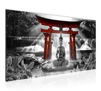 Runa Art Tableau Decoration Murale Feng Shui Bouddha 1 Partie Moderne Toile non tissée Salon Salle Zen Gris rouge 036412c