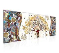 Runa art Tableau Décoration Murale Gustav Klimt - Arbre de Vie 90x30 cm - 3 Panneaux Deco Toile Prêt à Accrocher 004634a