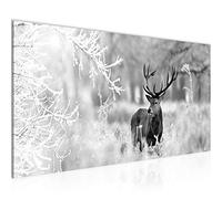 Runa Art Tableau Decoration Murale Hiver Cerf 1 Partie Moderne Toile non tissée Salon Salle Animaux De La Forêt Noir Blanc 004112b