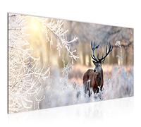 Runa Art Tableau Decoration Murale Hiver Cerf 1 Partie Moderne Toile non tissée Salon Salle Forêt La Nature Beige 004112a
