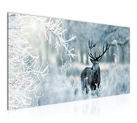 Runa Art Tableau Decoration Murale Hiver Cerf 1 Partie Moderne Toile non tissée Salon Salle Paysage Bleu 004112c