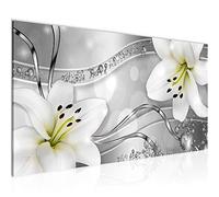 Runa Art Tableau Decoration Murale Lis Fleurs 1 Partie Moderne Toile non tissée Salon Salle Argent Blanc Gris 207412a
