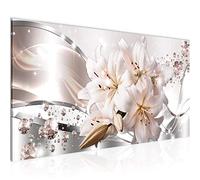 Runa Art Tableau Decoration Murale Lis Fleurs 1 Partie Moderne Toile Non tissée Salon Salle Diamant Beige Gris 021812a