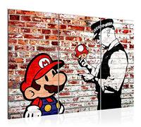 Runa Art Tableau Decoration Murale - Mario Cop Peinture - Teenager Salle de Jeux - 120 x 80 Cm XXL - Gris Art Urbain - 3 Parties - 303031b