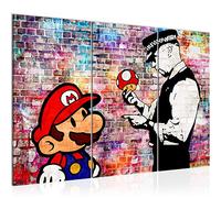 Runa Art Tableau Decoration Murale - Mario Cop Peinture - Teenager Salle de Jeux - 120 x 80 cm XXL - Multicouleur Art Gamer Graffiti Urbain - 3 Parties - 303031c