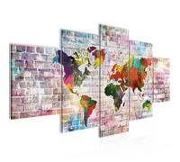 Runa art Tableau Décoration Murale Mur de Pierre Carte du Monde 200x100 cm - 5 Panneaux Toile Prêt à Accrocher 106951a