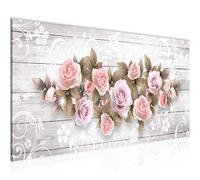 Runa Art Tableau Decoration Murale Roses Fleurs 1 Partie Moderne Toile non tissée Salon Salle Bois Vintage Beige 022312b