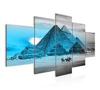 Runa Art - Tableau Egypte Pyramides 200 x 100 cm 5 Parties XXL Decoration Murale Dessin Bleu 601851b