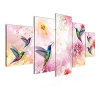 Runa Art - Tableau Fleurs Colibri 200 x 100 cm 5 parties XXL Decoration Murale Dessin Rose coloré 026751a