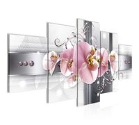 Runa Art - Tableau Fleurs Orchidée 200 x 100 cm 5 Parties XXL Decoration Murale Dessin Gris Rose 008351a
