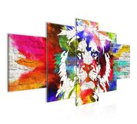 Runa Art - Tableau Graffiti Lion 200 x 100 cm 5 Parties XXL Decoration Murale Dessin Coloré 303551b