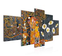 Runa Art - Tableau Gustav Klimt Le Baiser 200 x 100 cm 5 Parties XXL Decoration Murale Dessin Gris Jaune 021551c