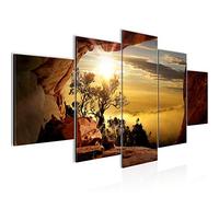 Runa Art - Tableau La Nature Montagnes 200 x 100 cm 5 Parties XXL Decoration Murale Dessin Beige Marron 607651b