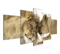 Runa Art - Tableau Les Lions Amour 200 x 100 cm 5 Parties XXL Decoration Murale Dessin Beige 002151a