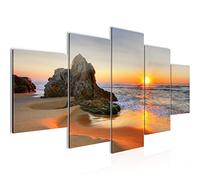 Runa Art - Tableau Lever Du Soleil Plage 200 x 100 cm 5 Parties XXL Decoration Murale Dessin Orange 609551a