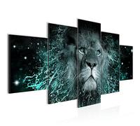 Runa Art - Tableau Lion d'Afrique 200 x 100 cm 5 Parties XXL Decoration Murale Dessin Noir Turquoise 040751b