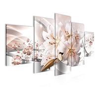 Runa Art - Tableau Lis Fleurs 200 x 100 cm 5 Parties XXL Decoration Murale Dessin Beige Gris 021851a