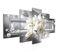 Runa Art - Tableau Lis Fleurs 200 x 100 cm 5 Parties XXL Decoration Murale Dessin Gris Beige 021751c