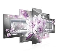 Runa Art - Tableau Lis Fleurs 200 x 100 cm 5 Parties XXL Decoration Murale Dessin Gris Rose 021751b