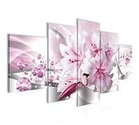 Runa Art - Tableau Lis Fleurs 200 x 100 cm 5 Parties XXL Decoration Murale Dessin Gris Rose 021851c