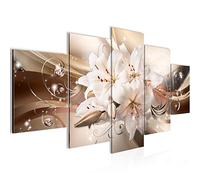 Runa Art - Tableau Lis Fleurs 200 x 100 cm 5 Parties XXL Decoration Murale Dessin Marron Beige 020151a