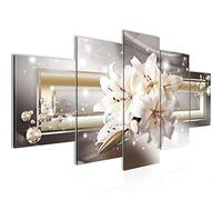 Runa Art - Tableau Lis Fleurs 200 x 100 cm 5 Parties XXL Decoration Murale Dessin Marron Beige 021751a