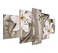 Runa Art - Tableau Lis Fleurs 200 x 100 cm 5 Parties XXL Decoration Murale Dessin Marron Beige 209651a