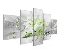 Runa Art - Tableau Lis Fleurs 200 x 100 cm 5 Parties XXL Decoration Murale Dessin Vert Gris 019851c