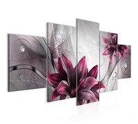Runa Art - Tableau Lys De Fleurs 200 x 100 cm 5 parties XXL Decoration Murale Dessin Rouge gris 036851a