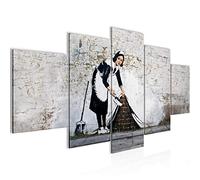 Runa Art - Tableau Maid Banksy 200 x 100 cm 5 Parties XXL Decoration Murale Dessin Gris 301751b