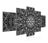 Runa Art - Tableau Mandala Abstrait 200 x 100 cm 5 Parties XXL Decoration Murale Dessin Noir Blanc Gris 107451c