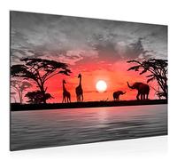 Runa Art Tableau mural Afrique Le Coucher Du Soleil Moderne Tableau Decoracion Murale - Girafe L'Éléphant Orange Salle 000215b