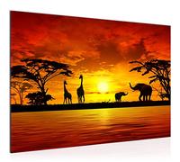 Runa Art Tableau Mural Afrique Le Coucher du Soleil Moderne Tableau Decoracion Murale - Girafe L'Éléphant Orange Salle 000215a