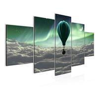 Runa Art Tableau mural Aurore Montgolfière 5 Parties Impression sur Toile Intissee Decotation Salon La Nature Turquoise Gris 608152a