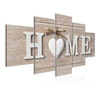 Runa Art Tableau mural Bois Home 5 Parties Impression sur Toile Intissee Decotation Salon Aspect Bois Slogan Beige 014752a