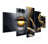 Runa Art Tableau Mural Bouche Or Noir 5 Parties Impression sur Toile Intissee Decotation Salon Beauté Mode Femme 041552a