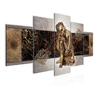 Runa Art Tableau mural Bouddha Feng Shui 5 Parties Impression sur Toile Intissee Decotation Salon Orientale Beige 041352c