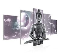 Runa Art Tableau mural Bouddha Feng Shui 5 Parties Impression sur Toile Intissee Decotation Salon Zen Gris Rose 501052c