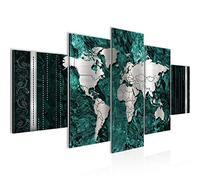 Runa Art Tableau mural Carte Du Monde 5 Parties Impression sur Toile Intissee Decotation Salon Abstrait Argent Vert 107352c