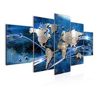 Runa Art Tableau mural Carte Du Monde 5 Parties Impression sur Toile Intissee Decotation Salon Abstrait Moderne Bleu 106852a