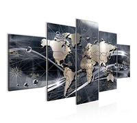 Runa Art Tableau mural Carte Du Monde 5 Parties Impression sur Toile Intissee Decotation Salon Abstrait Continents Gris 106852c