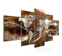 Runa Art Tableau mural Carte Du Monde 5 Parties Impression sur Toile Intissee Decotation Salon Abstrait Moderne Marron 106852b