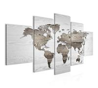 Runa Art Tableau mural Carte Du Monde 5 parties Impression sur Toile Intissee Decotation Salon Mur en bois Noir et blanc 035052c