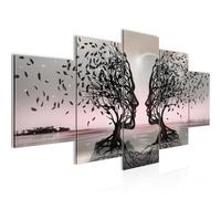 Runa Art Tableau mural Couple d'amoureux 5 Parties Impression sur Toile Intissee Decotation Salon Abstrait Arbre Gris Rose 044852b