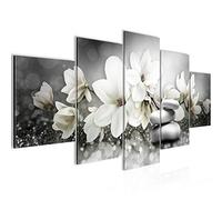 Runa Art Tableau mural Fleurs Magnolia 5 parties Impression sur Toile Intissee Decotation Salon abstrait Noir et blanc 035452c