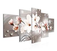 Runa Art Tableau mural Fleurs Magnolia 5 Parties Impression sur Toile Intissee Decotation Salon Abstrait Marron Beige 006252a