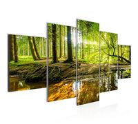 Runa Art Tableau mural Forêt Paysage 5 Parties Impression sur Toile Intissee Decotation Salon Nature Vert 611752a