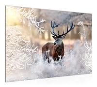 Runa Art Tableau mural Hiver Cerf Moderne Tableau Decoracion Murale - Forêt La Nature Beige Salle 004115a